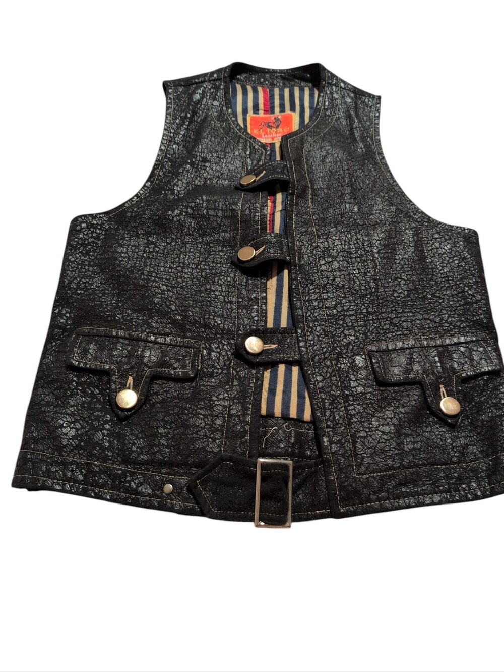Vintage El Toro men's black leather vest biker vintage